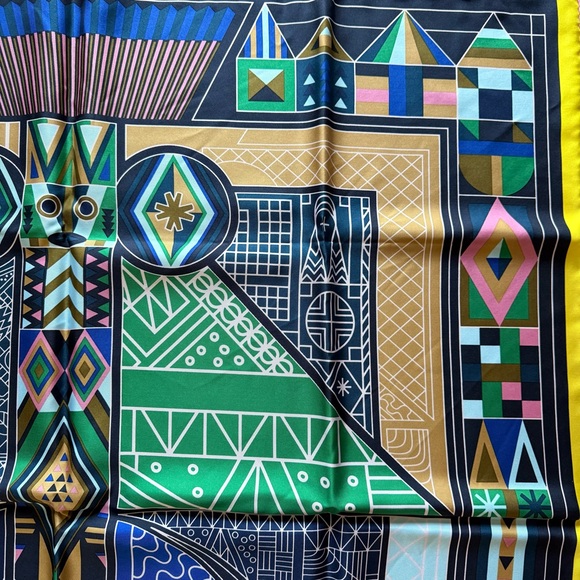 Hermes Multicolor Silk NDOP by Anamorphée Scarf 90 2017 Blue Geometric - Picture 6 of 10